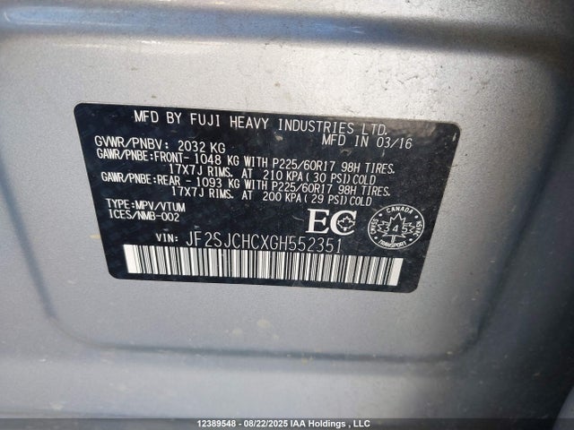 JF2SJCHCXGH552351 Subaru naturally aspirated c0