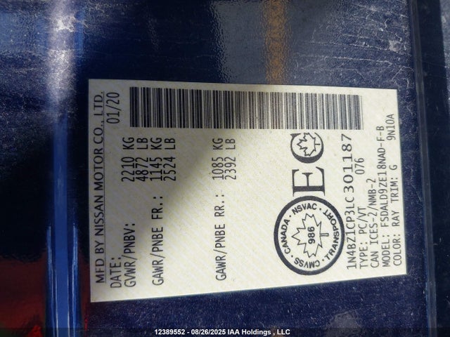 Nissan 2020 2020 1N4BZ1CP3LC301187 Image 9