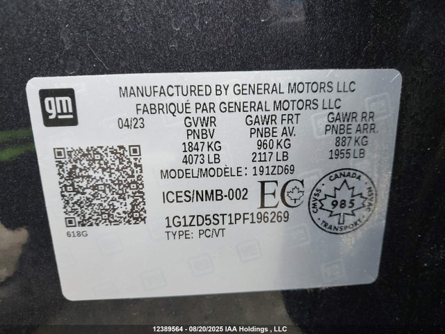 1G1ZD5ST1PF196269 Chevrolet lfv