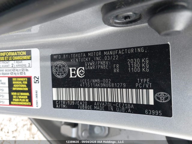 4T1S11AK9NU681279 Toyota a25a-fks