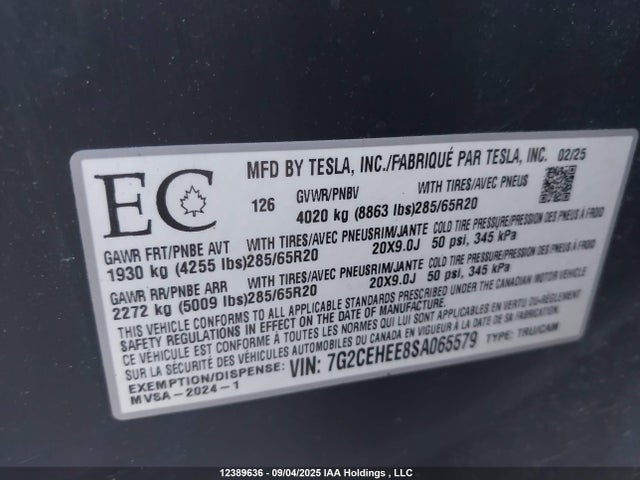 Продажа на аукционе авто 2025 Tesla Cybertruck Cyberbeast, vin: 7G2CEHEE8SA065579, номер лота: 12389636