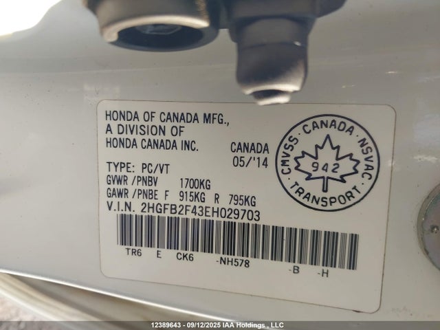 Honda r18z1 2014 2HGFB2F43EH029703 Image 9