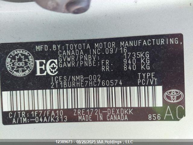 2T1BURHE7HC760574 Toyota 2zr-fe