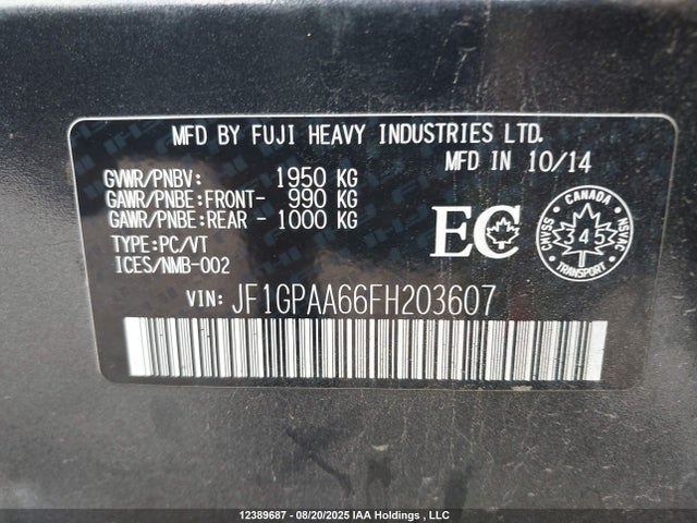 JF1GPAA66FH203607 Subaru 2.0l na