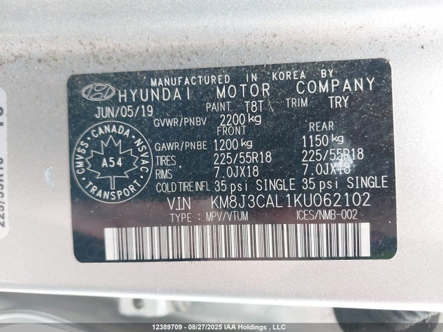 KM8J3CAL1KU062102 Hyundai gdi theta ii