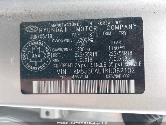 KM8J3CAL1KU062102 Hyundai gdi theta ii