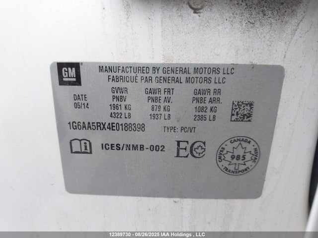 Cadillac ltg 2014 1G6AA5RX4E0188398 Image 9
