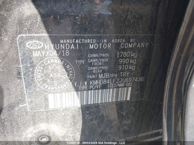 KMHD84LF2JU697436 Hyundai mpi nu