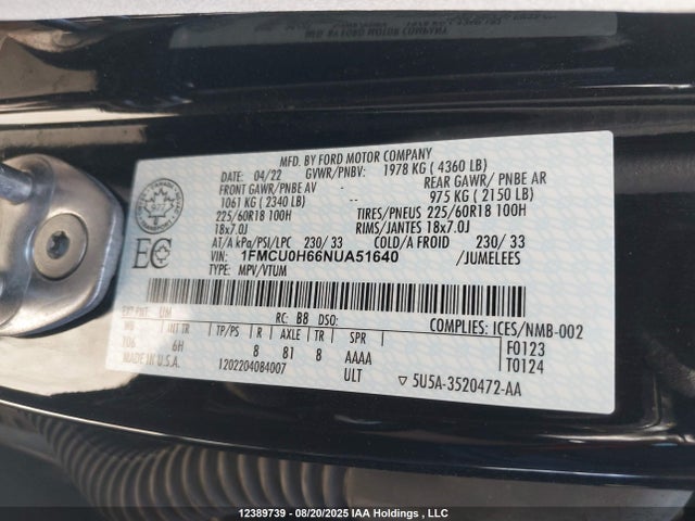 1FMCU0H66NUA51640 Ford dragon di tc