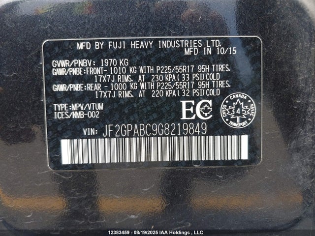JF2GPABC9G8219849 Subaru naturally aspirated