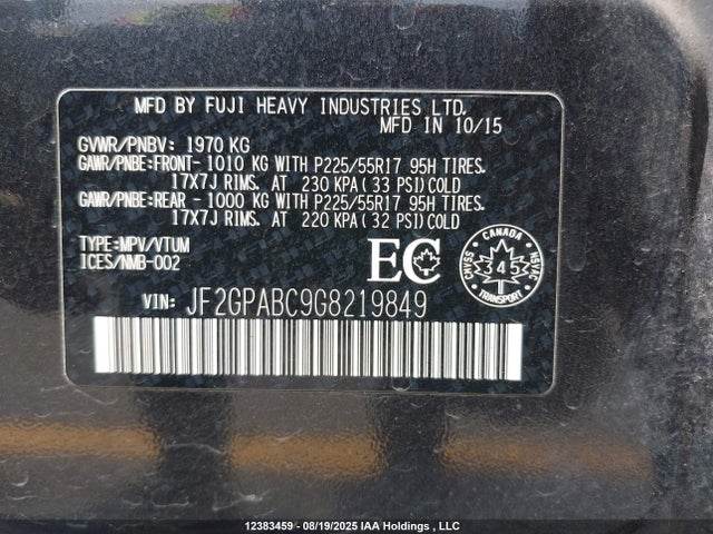 JF2GPABC9G8219849 Subaru naturally aspirated