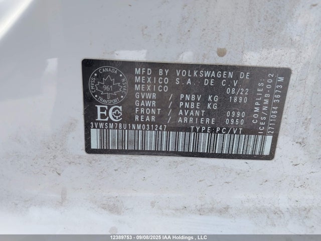 3VWSM7BU1NM031247 Volkswagen tsi