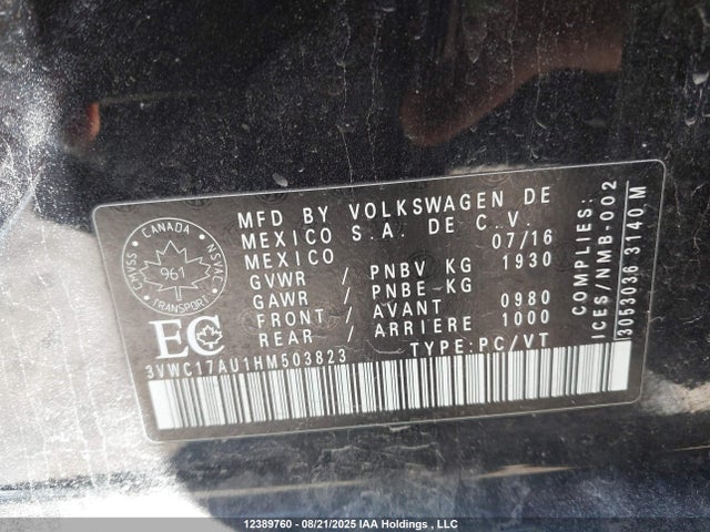 3VWC17AU1HM503823 Volkswagen 1.8 tsi