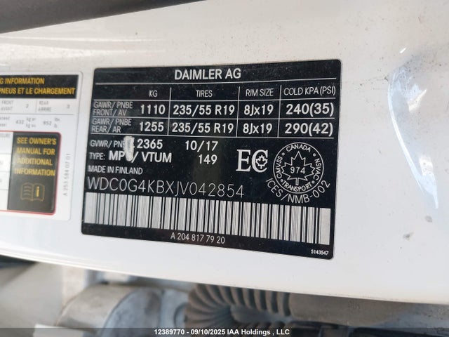 WDC0G4KBXJV042854 Mercedes-Benz m274
