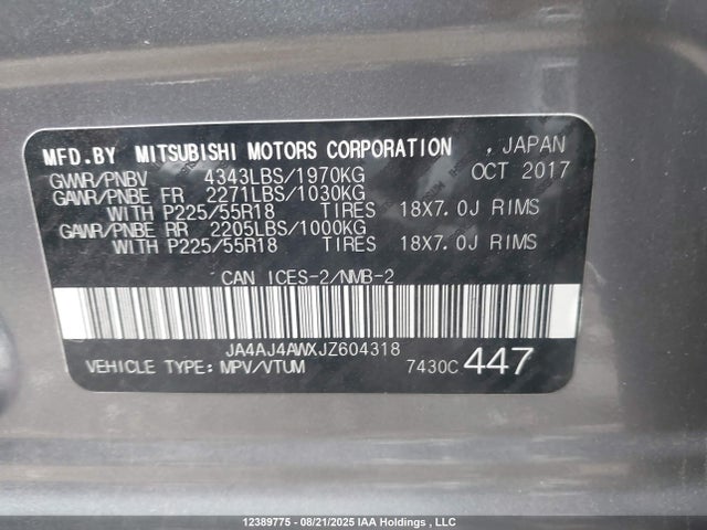JA4AJ4AWXJZ604318 Mitsubishi mivec