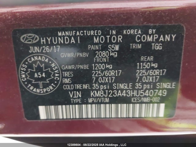 KM8J23A43HU540749 Hyundai Tucson