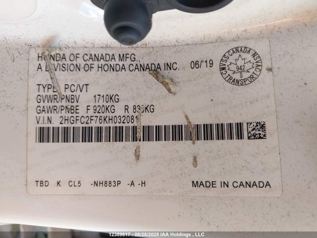 Honda k20c2 2019 2HGFC2F76KH032081 Image 9