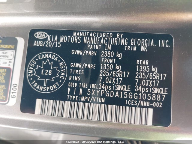 5XYPGDA15GG105887 KIA dohc t-gdi theta ii
