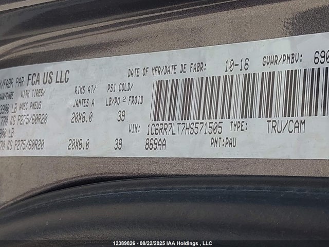 RAM 1500 2017 1C6RR7LT7HS571505 Image 9