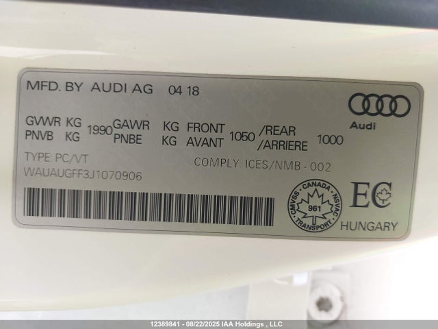 WAUAUGFF3J1070906 Audi A3