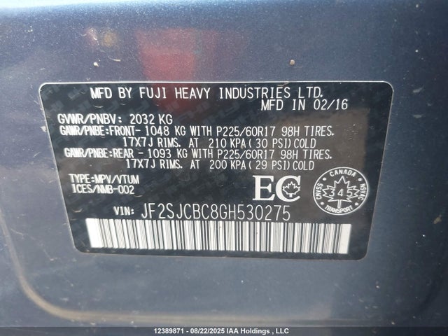 JF2SJCBC8GH530275 Subaru naturally aspirated c0
