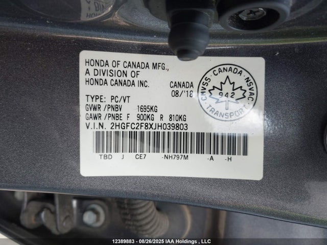 Honda k20c2 2018 2HGFC2F8XJH039803 Image 9