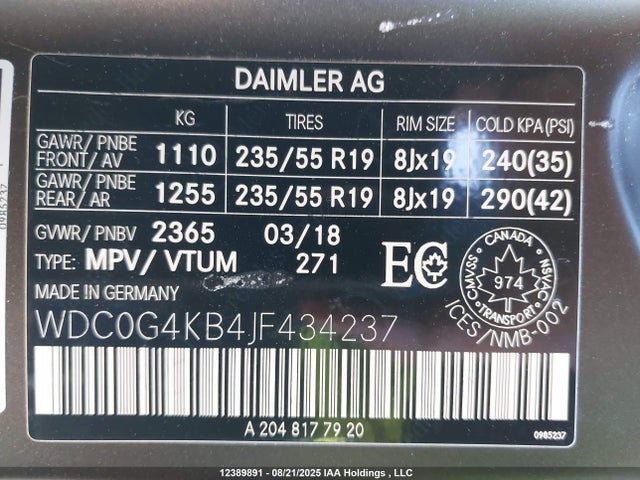 WDC0G4KB4JF434237 Mercedes-Benz m274