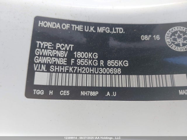 SHHFK7H20HU300698 Honda l15ba