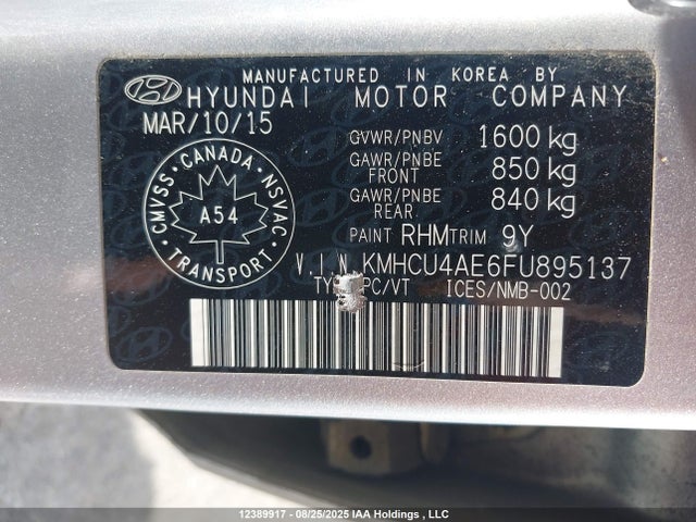 KMHCU4AE6FU895137 Hyundai dohc gdi gamma