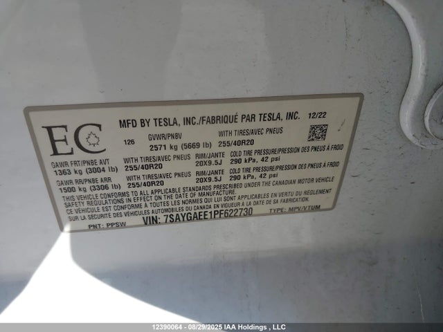 7SAYGAEE1PF622730 Tesla Model Y