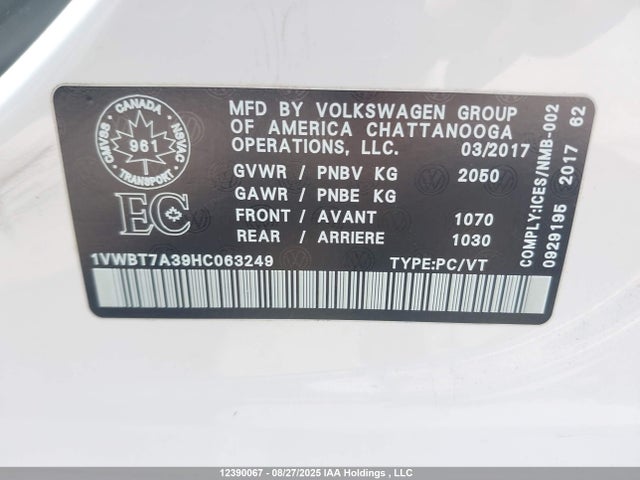 1VWBT7A39HC063249 Volkswagen 1.8 tsi