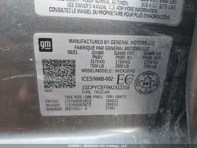 Chevrolet l82 2021 1GCPYCEF9MZ413316 Image 9
