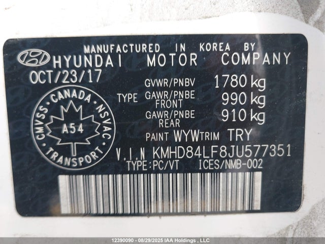 KMHD84LF8JU577351 Hyundai mpi nu