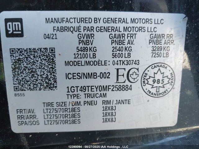 1GT49TEY0MF258884 GMC l5p - di, duramax, gen 5 var. 1