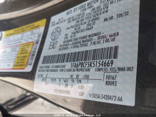 Ford tivct 2019 1FA6P8CF5K5154669 Image 9