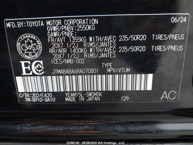 Subaru 1ym motor 2024 JTMABABA6RA070801 Image 9