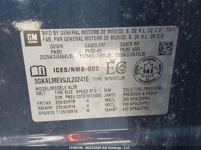 3GKALMEV9JL202416 GMC lyx - direct injection, vvt, fgt, turbo, alum, gen 1