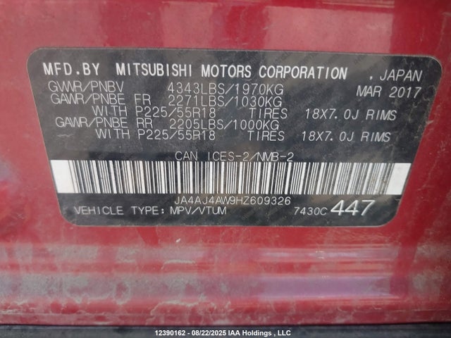 JA4AJ4AW9HZ609326 Mitsubishi 2.4 dohc mivec