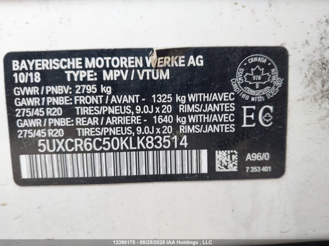 5UXCR6C50KLK83514 BMW X5