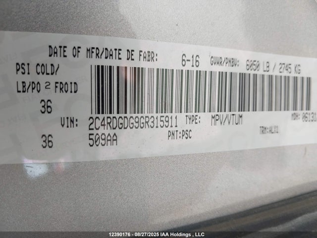 2C4RDGDG9GR315911 Dodge Grand Caravan