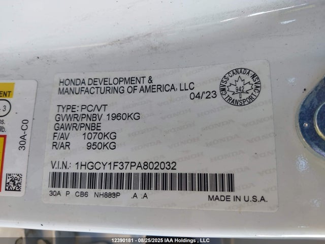 1HGCY1F37PA802032 Honda l15be