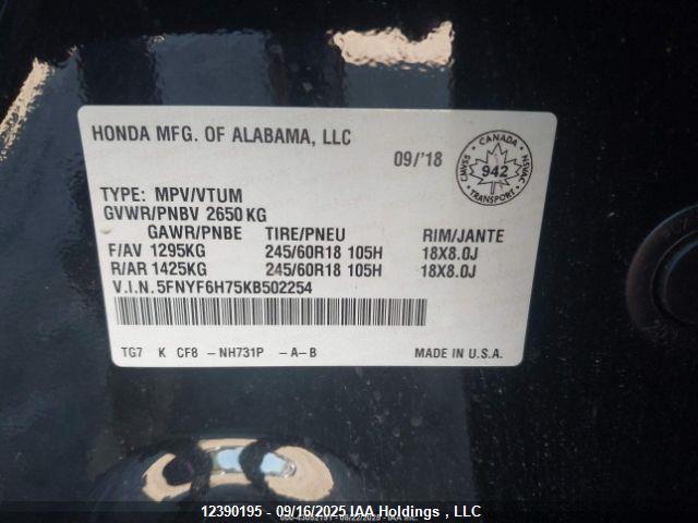 5FNYF6H75KB502254 Honda j35y6