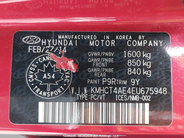 KMHCT4AE4EU675948 Hyundai dohc gdi gamma