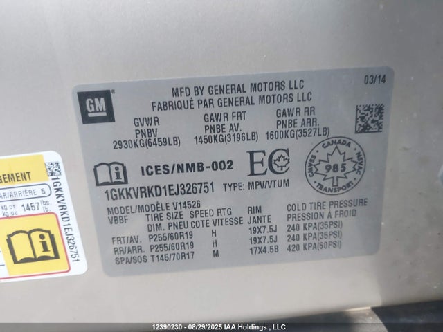 1GKKVRKD1EJ326751 GMC llt