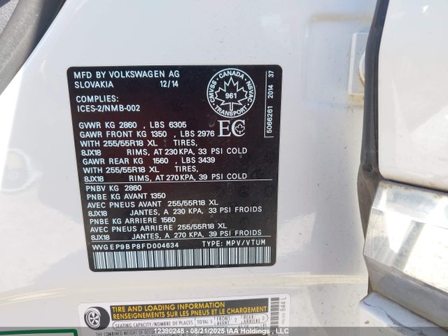 WVGEP9BP8FD004634 Volkswagen 2015