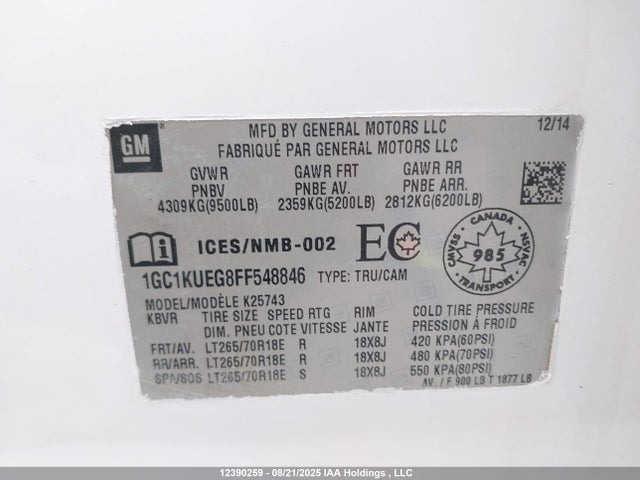 Chevrolet l96 2015 1GC1KUEG8FF548846 Image 9