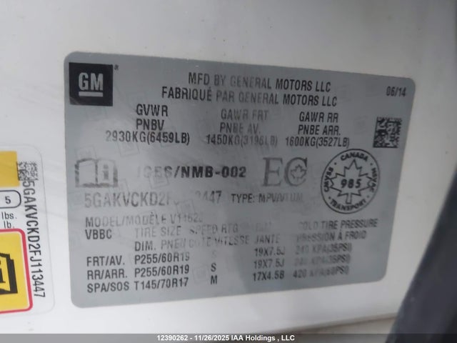Buick Enclave 2015 5GAKVCKD2FJ113447 Image 9