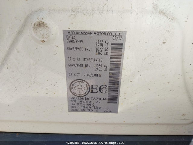 5N1AT2MV1HC787494 Nissan Rogue