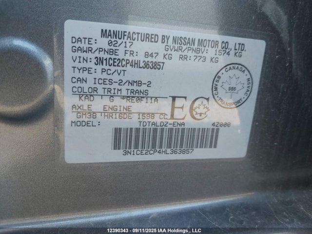 Nissan VERSA NOTE 2017 3N1CE2CP4HL363857 Image 9
