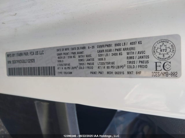 RAM Promaster 2500 2020 3C6TRVDG0LE132928 Image 9
